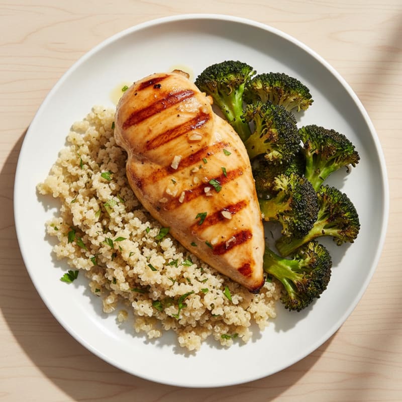 Grilled Lemon-Garlic Chicken Breast with Quinoa and Roasted Broccoli