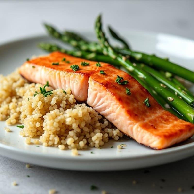 Seared Salmon Fillet with Steamed Asparagus and Quinoa