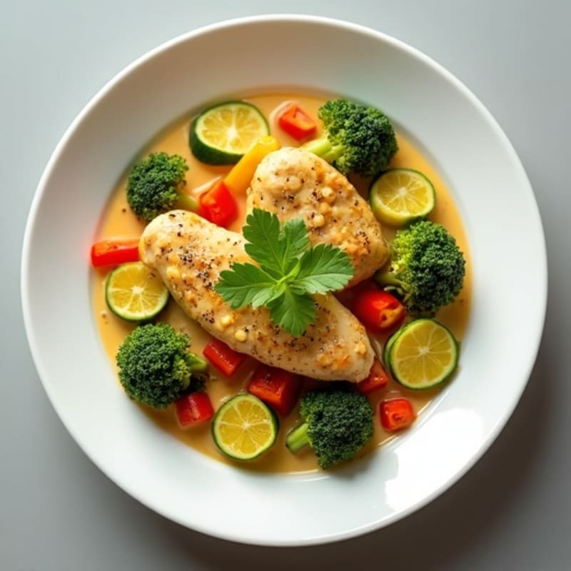 Creamy Coconut Green Curry Chicken with Fresh Crisp Vegetables