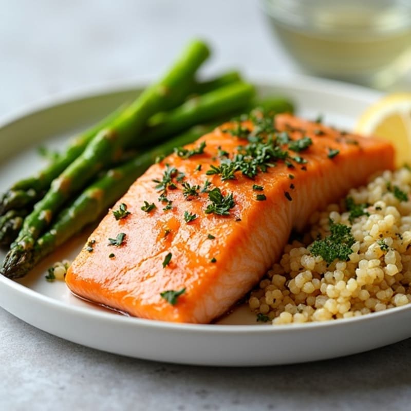Herb-Roasted Salmon with Quinoa and Steamed Asparagus