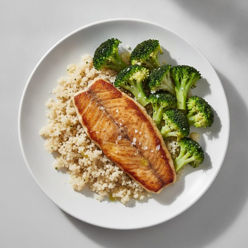 Seared Tilapia with Steamed Broccoli and Quinoa