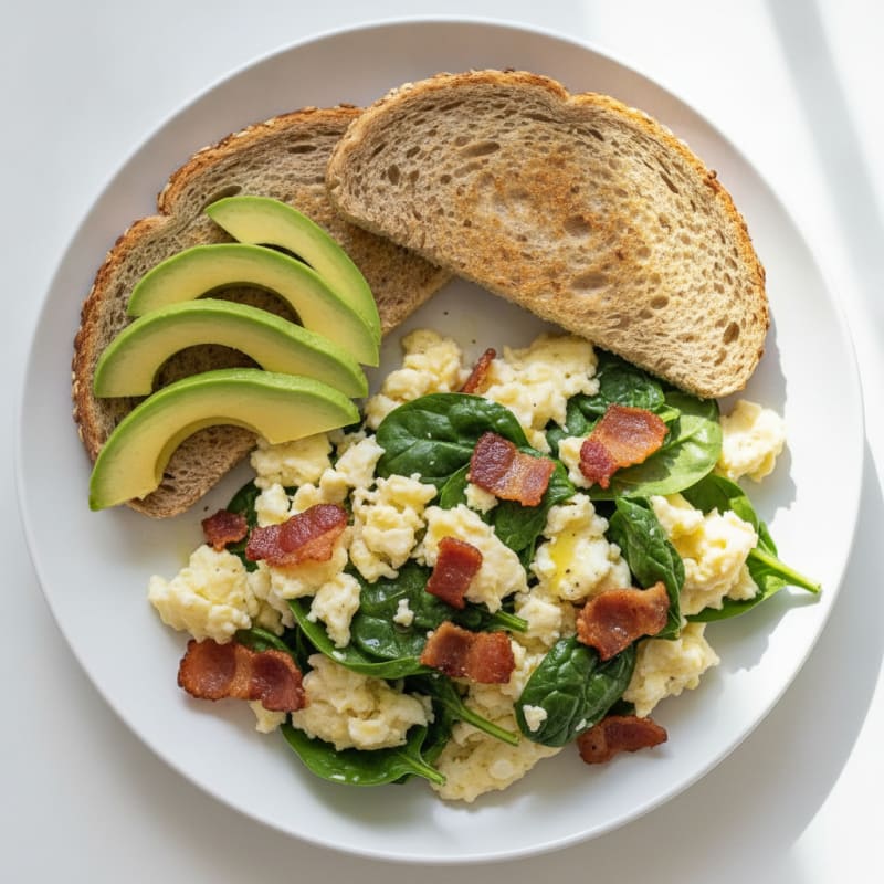 Crispy Turkey Bacon and Egg White Scramble with Spinach