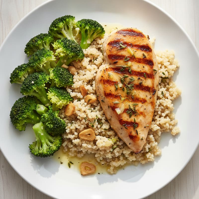 Grilled Chicken Breast with Quinoa and Steamed Broccoli
