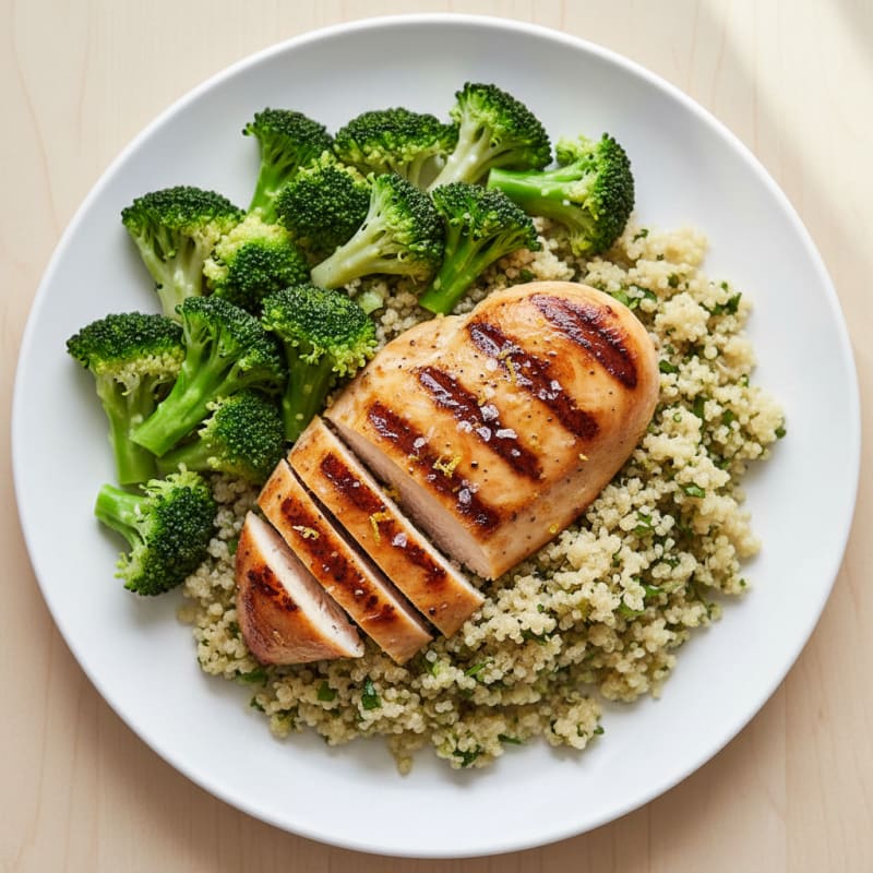 Grilled Chicken Breast with Quinoa and Steamed Broccoli