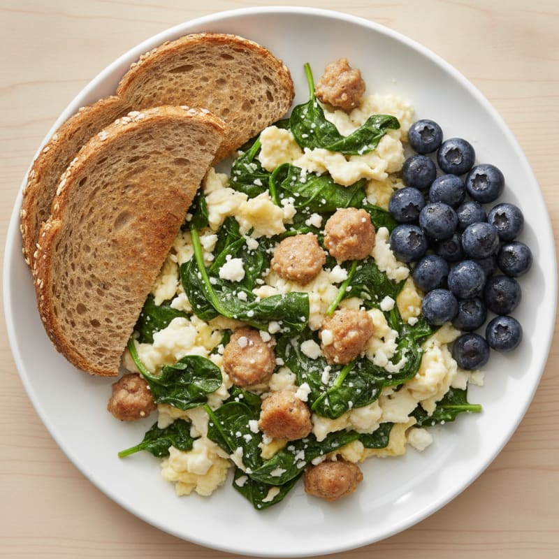 Egg White and Turkey Sausage Scramble with Spinach