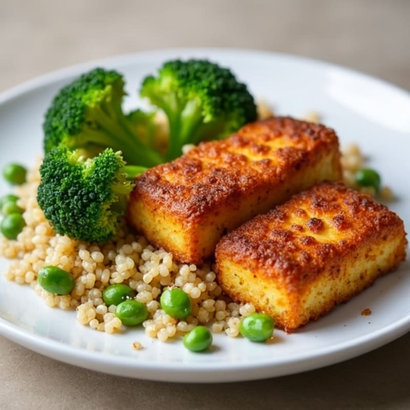 Crispy Baked Tofu with Roasted Broccoli and Quinoa