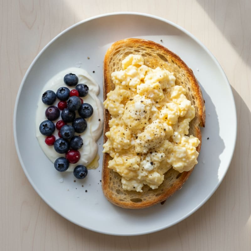 Creamy Cottage Cheese Scrambled Eggs on Sourdough
