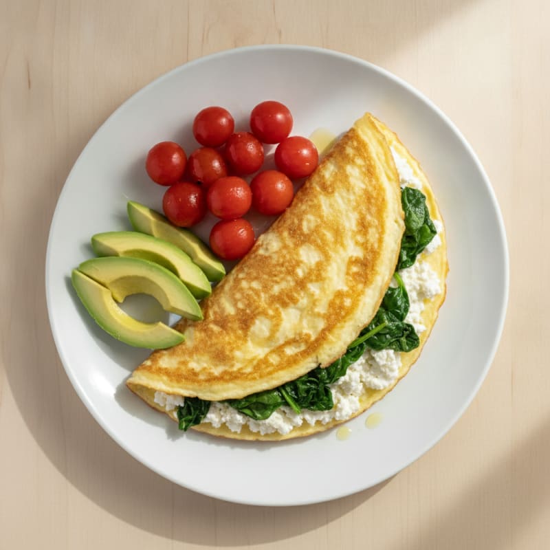 Egg White Spinach Omelet with Cottage Cheese and Cherry Tomatoes