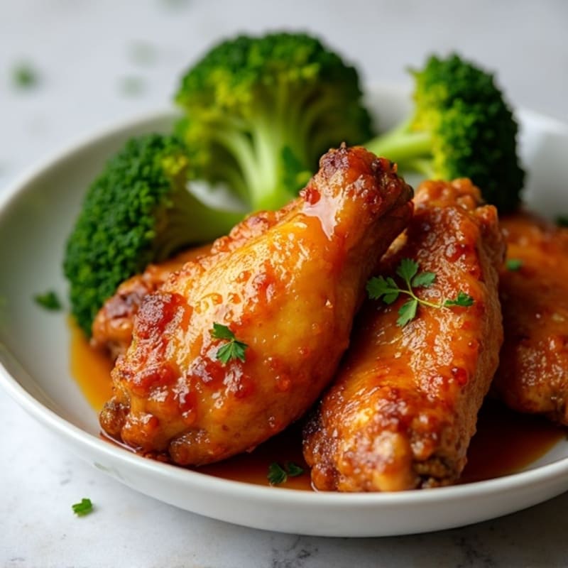 Crispy Honey-Garlic Chicken Wings with Roasted Broccoli