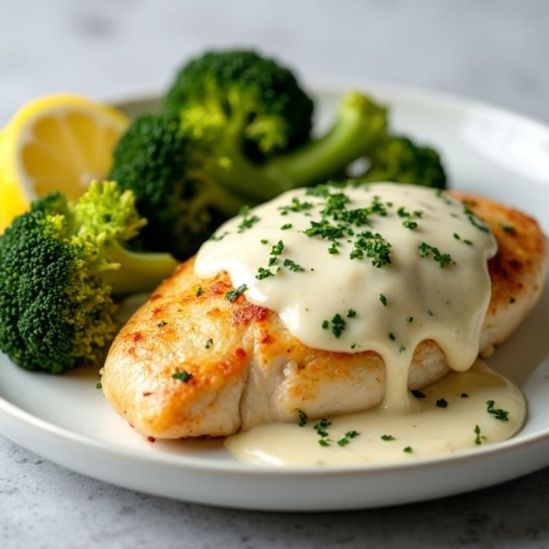 Creamy Garlic Chicken with Crispy Lemon-Herb Roasted Broccoli