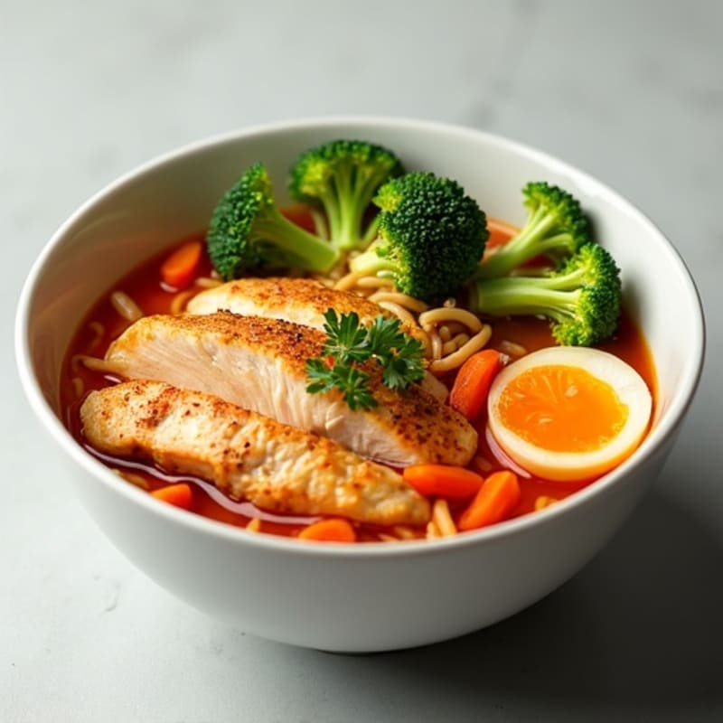 Spicy Sriracha Chicken Ramen with Fresh Vegetables
