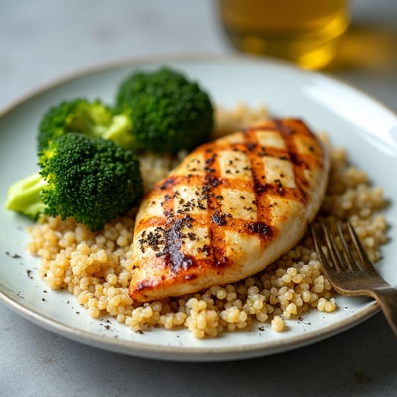 Grilled Chicken Breast with Quinoa and Roasted Broccoli