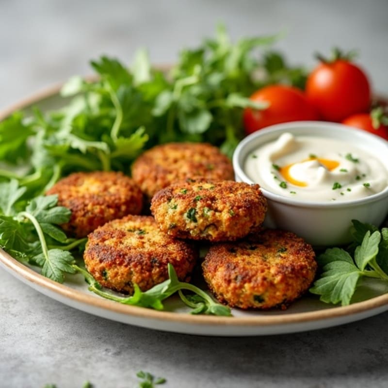 Crispy Baked Falafel with Creamy Tahini Sauce and Fresh Herb Salad