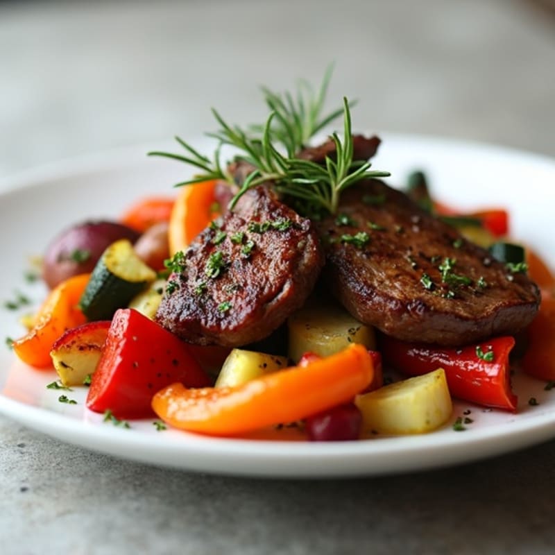 Garlic-Herb Seared Beef Tips with Roasted Vegetables