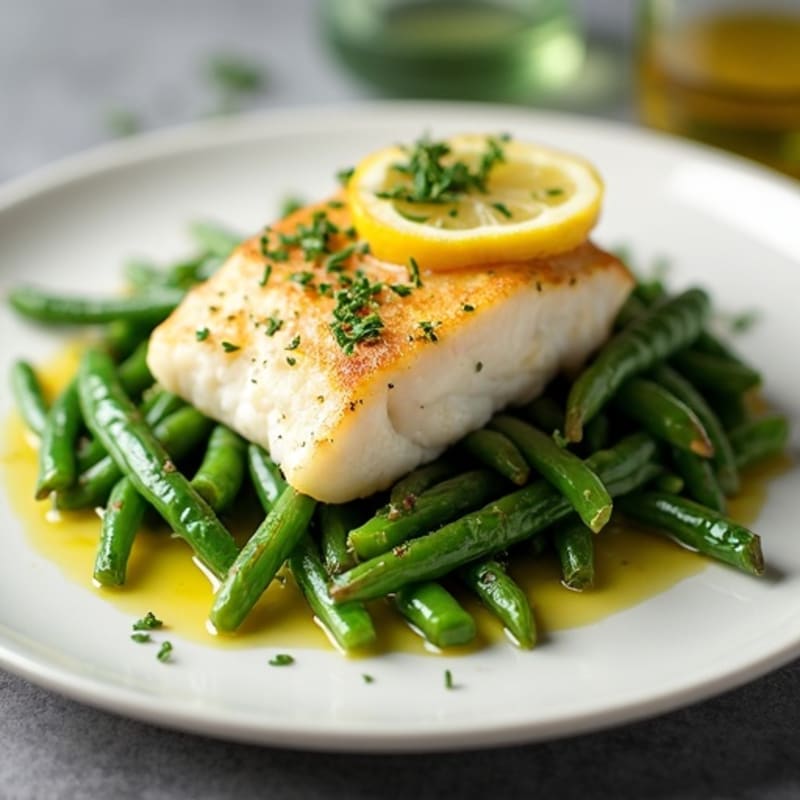 Baked Cod with Steamed Green Beans and Lemon