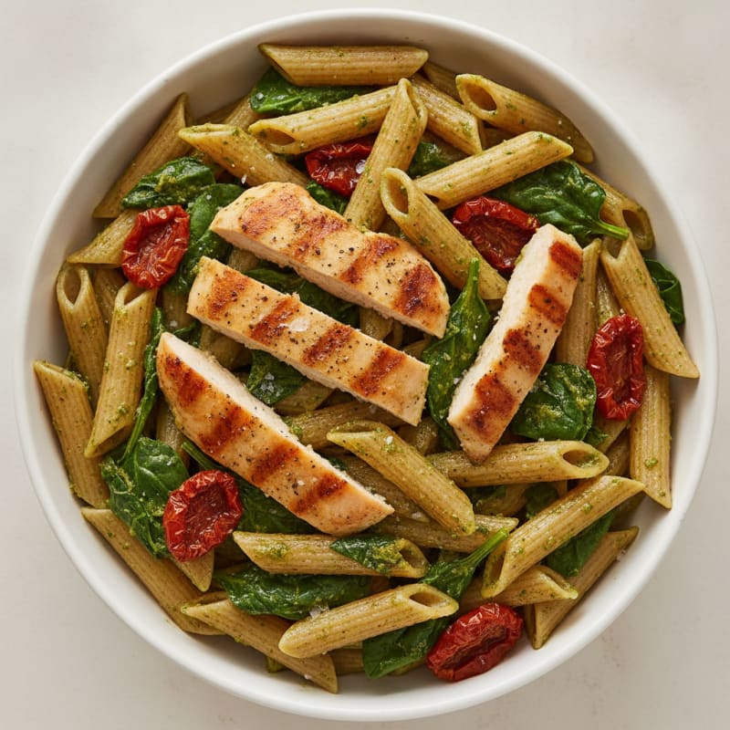 Pesto Chicken Pasta with Sun-Dried Tomatoes