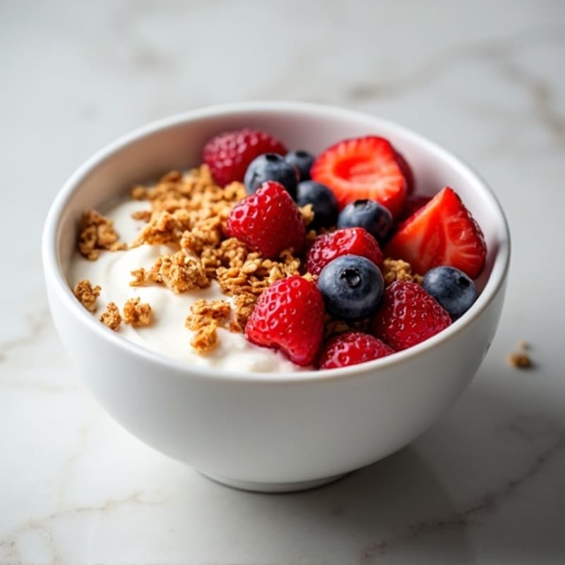 Creamy Greek Yogurt Bowl with Fresh Berries and Crunchy Granola