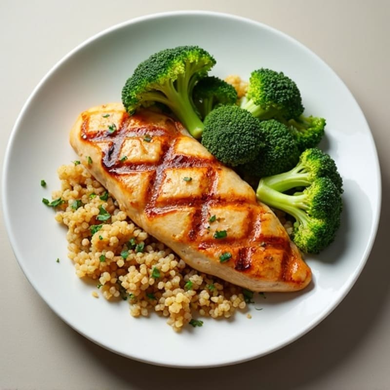 Grilled Chicken Breast with Quinoa and Roasted Broccoli