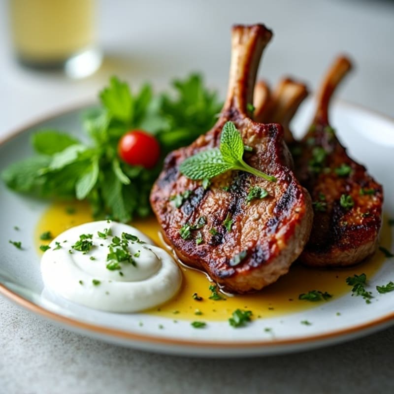 Grilled Herb Lamb Chops with Greek Yogurt Mint Sauce