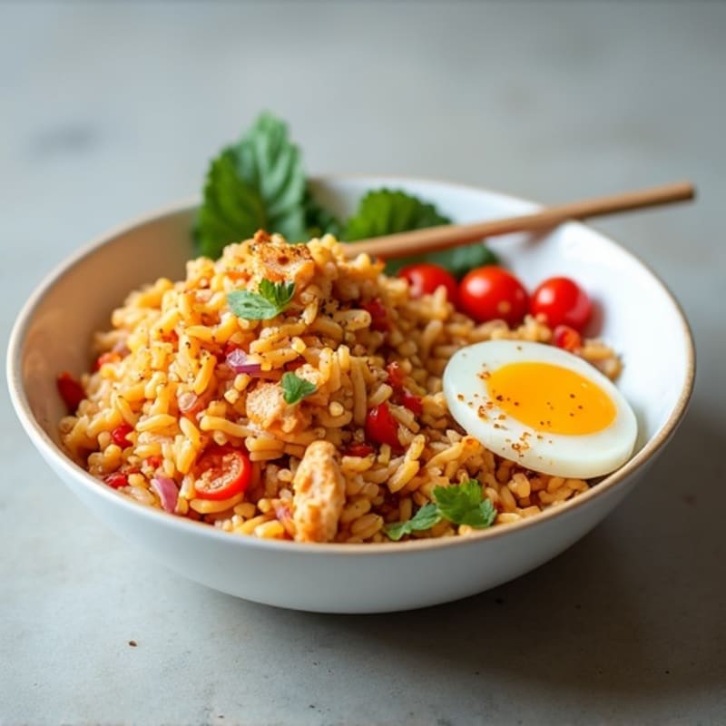 Healthy Kimchi Fried Rice with Chicken and Veggies