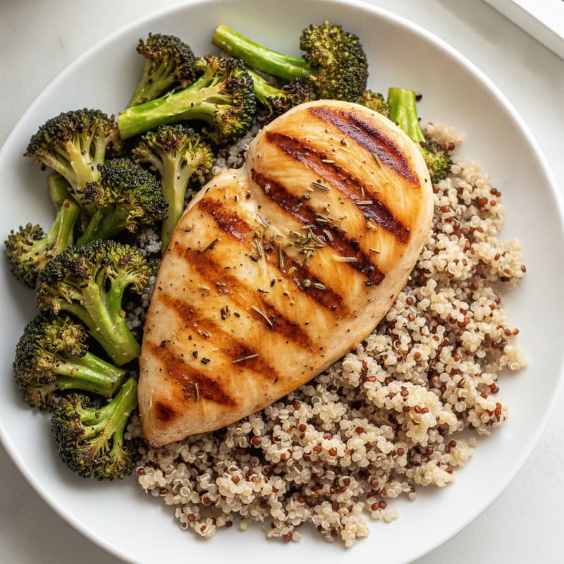Grilled Chicken Breast with Quinoa and Roasted Broccoli