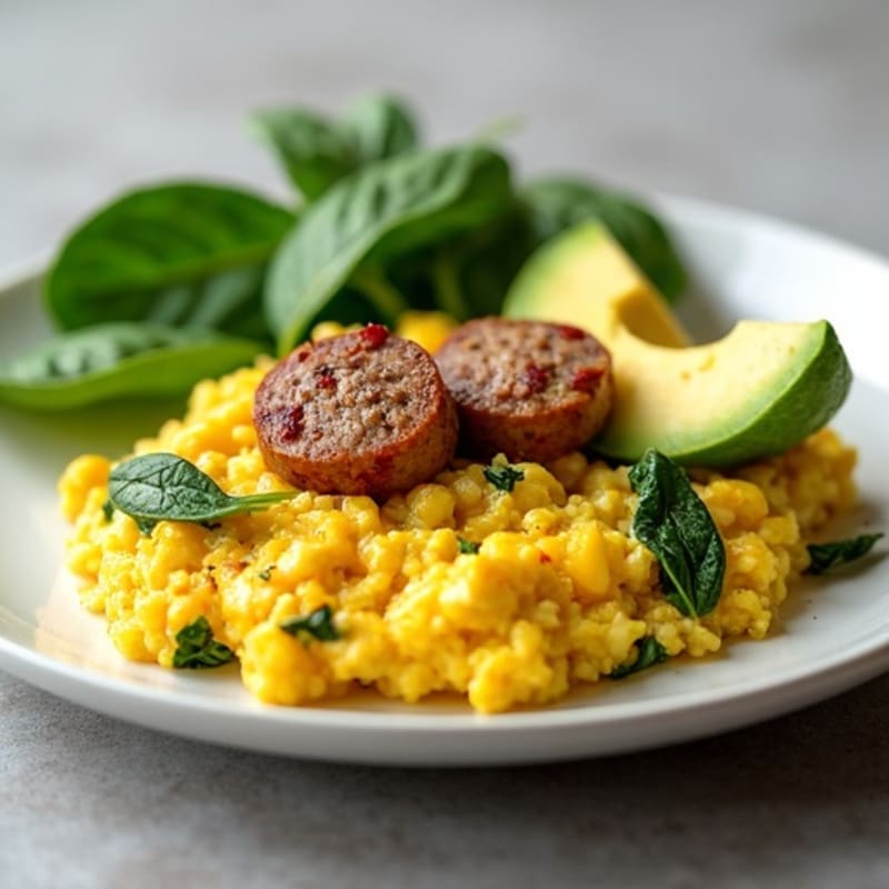 Egg White Scramble with Turkey Sausage and Spinach
