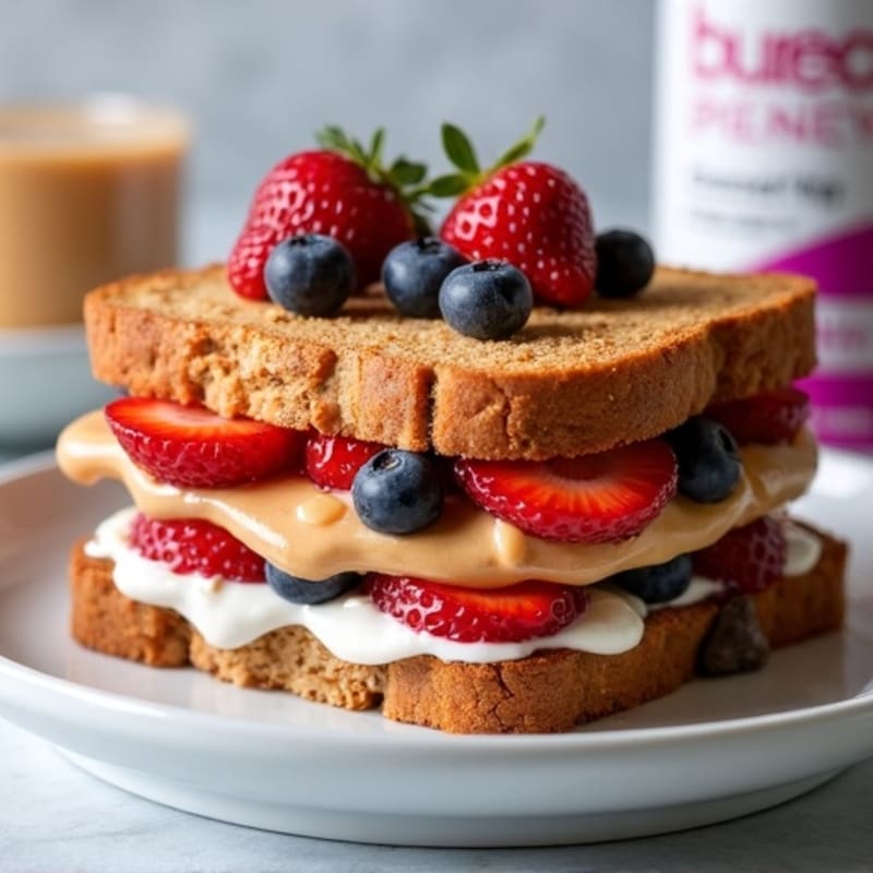 Creamy Peanut Butter and Fresh Berry Pan-Seared Whole Grain Sandwich