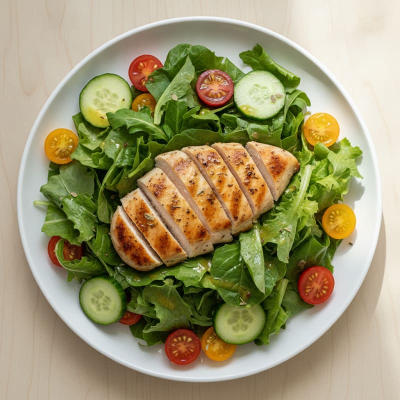 Grilled Chicken Breast over Crisp Greens with Lemon Vinaigrette