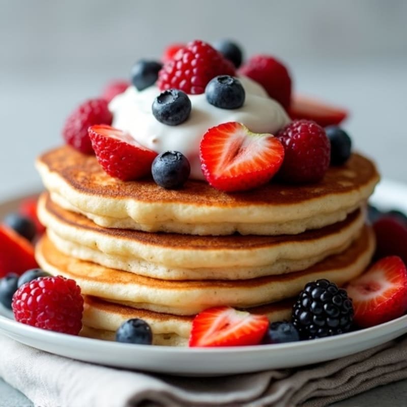 Fluffy Almond Flour Pancakes with Fresh Berries and Protein-Packed Greek Yogurt