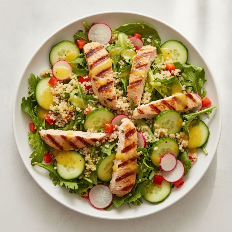 Grilled Turkey Breast Salad with Crisp Vegetables and Quinoa