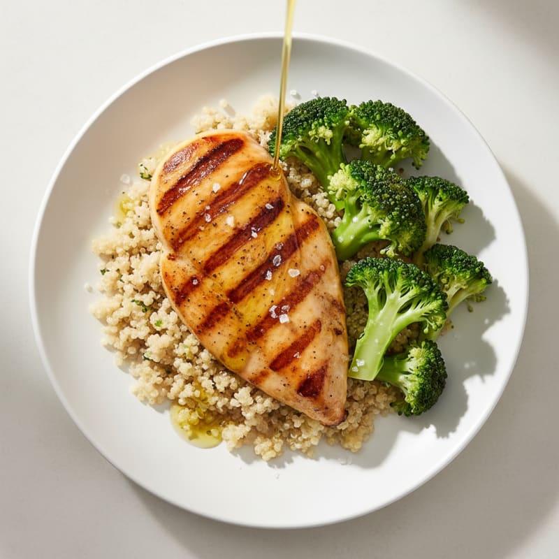 Grilled Chicken Breast with Quinoa and Steamed Broccoli