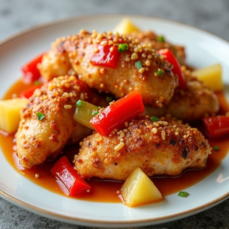 Crispy Baked Sweet and Sour Chicken with Roasted Bell Peppers and Pineapple