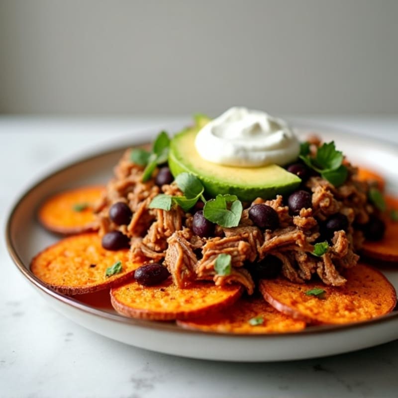 Crispy Sweet Potato Nachos with Pulled Pork