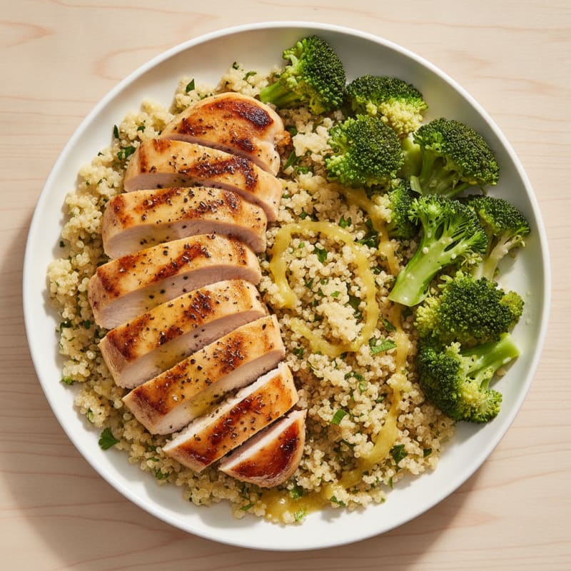 Grilled Chicken Breast with Quinoa and Steamed Broccoli