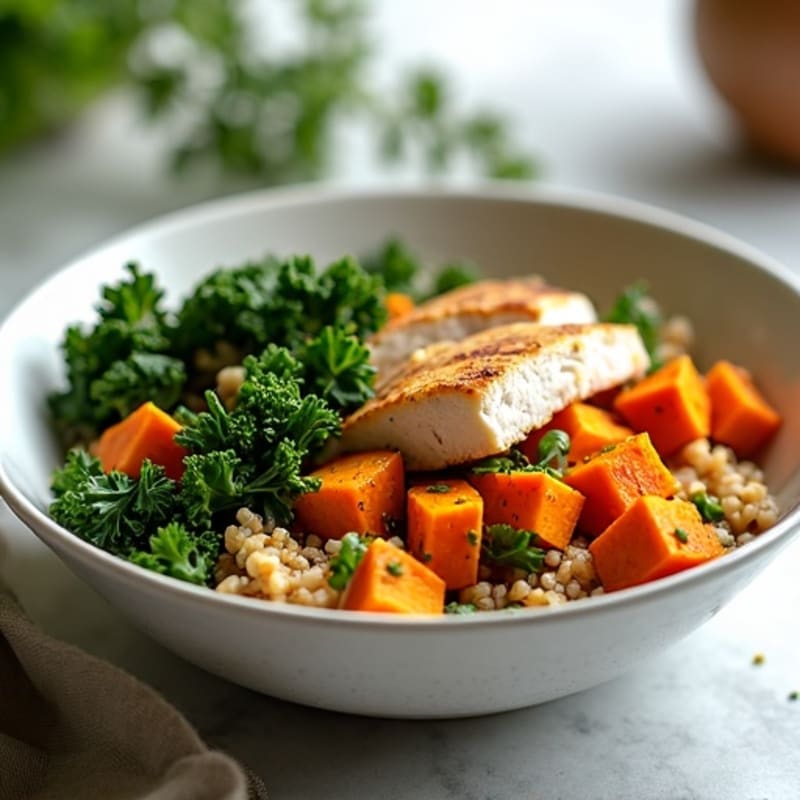 Roasted Sweet Potato and Kale Grain Bowl