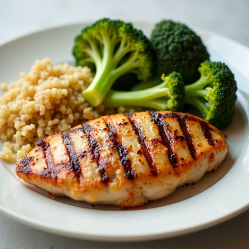 Grilled Chicken Breast with Roasted Broccoli and Quinoa
