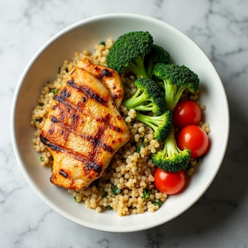 Grilled Chicken and Quinoa Bowl with Roasted Broccoli