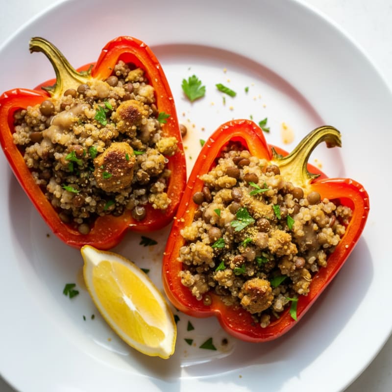 Lentil and Quinoa Stuffed Peppers with Fresh Herbs