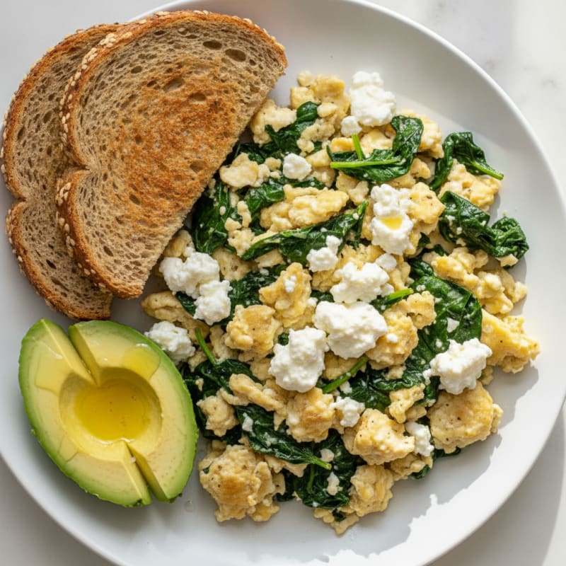 Egg White Spinach Scramble with Cottage Cheese