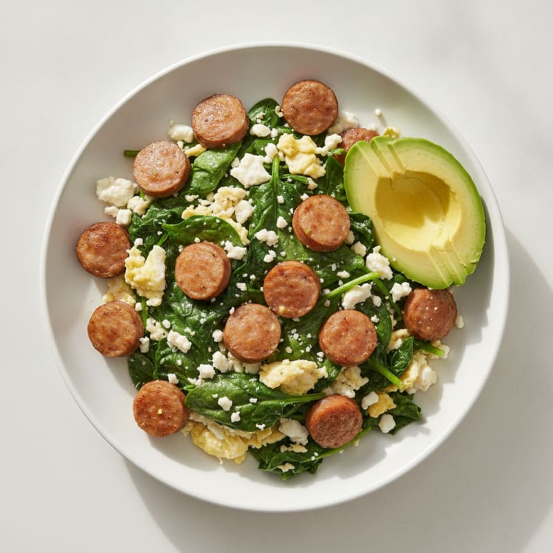 Egg White and Turkey Sausage Scramble with Spinach and Feta