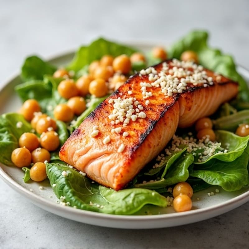 Grilled Salmon Caesar Salad with Chickpeas