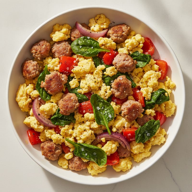 Hearty Scrambled Eggs with Roasted Vegetables