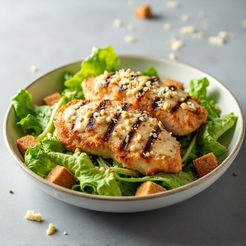 Grilled Chicken Caesar Salad with Creamy Dressing and Crispy Romaine