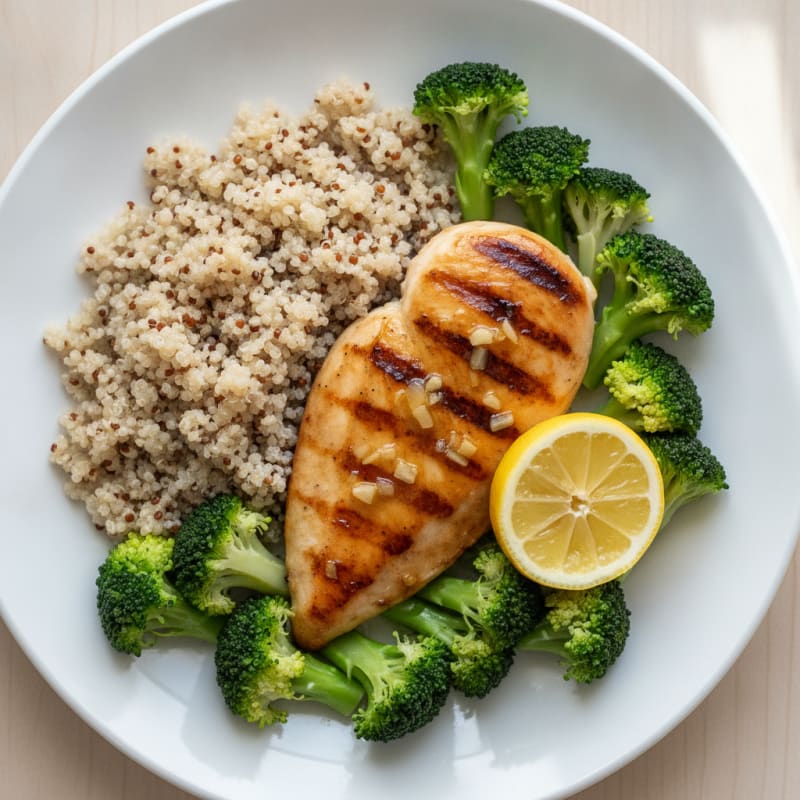 Grilled Chicken Breast with Quinoa and Steamed Broccoli