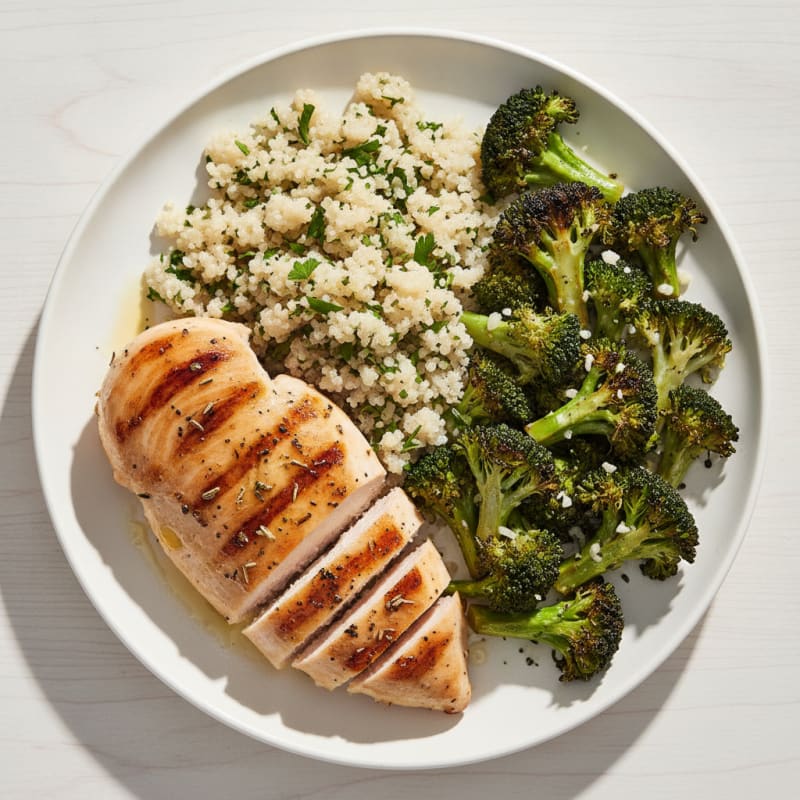 Grilled Chicken Breast with Quinoa and Roasted Broccoli