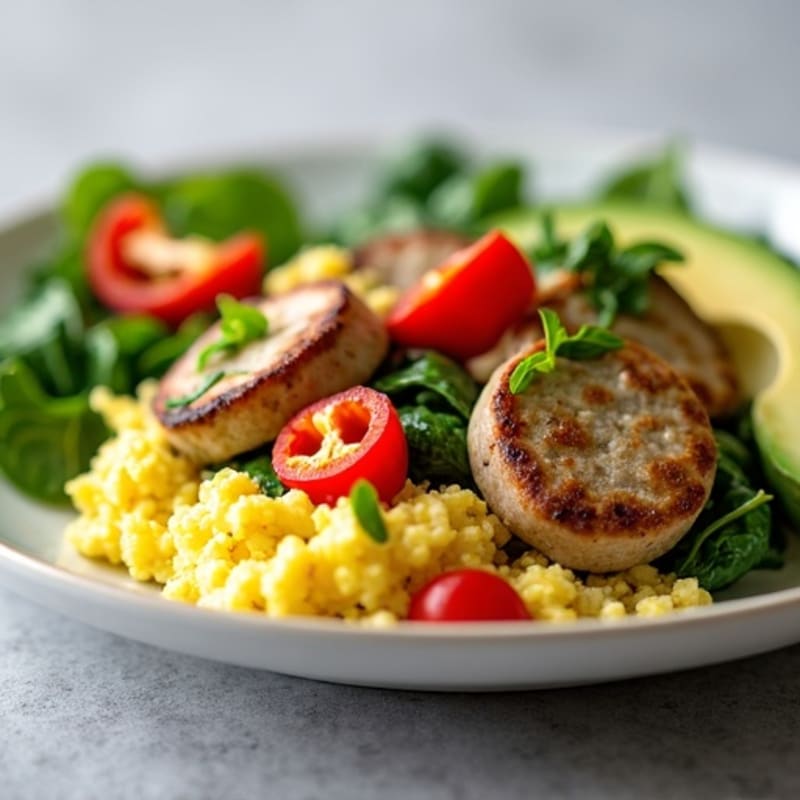 Egg White and Turkey Sausage Scramble with Spinach