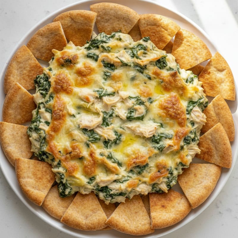 Baked Spinach Artichoke Dip with Toasted Pita