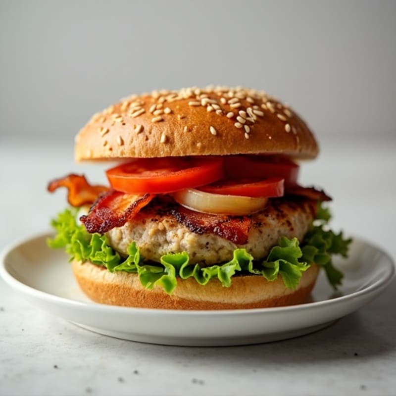 Lean Turkey Bacon Burger with Caramelized Onions