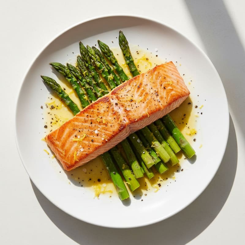 Golden Pan-Seared Salmon with Zesty Asparagus