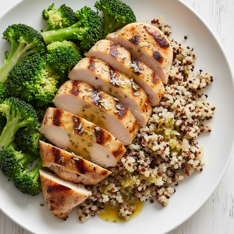Grilled Chicken Breast with Quinoa and Steamed Broccoli
